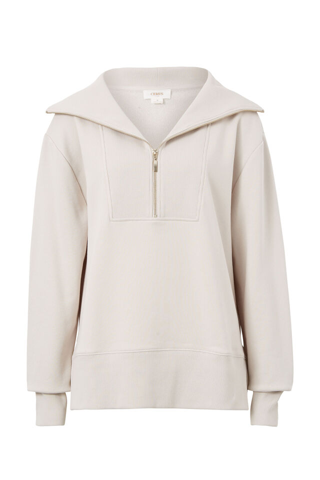 Isabella Half Zip Sweat, ALMOND