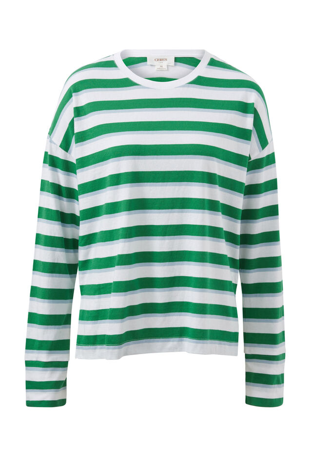 Slouchy Long Sleeve  Tee, KELLY GREEN STRIPE