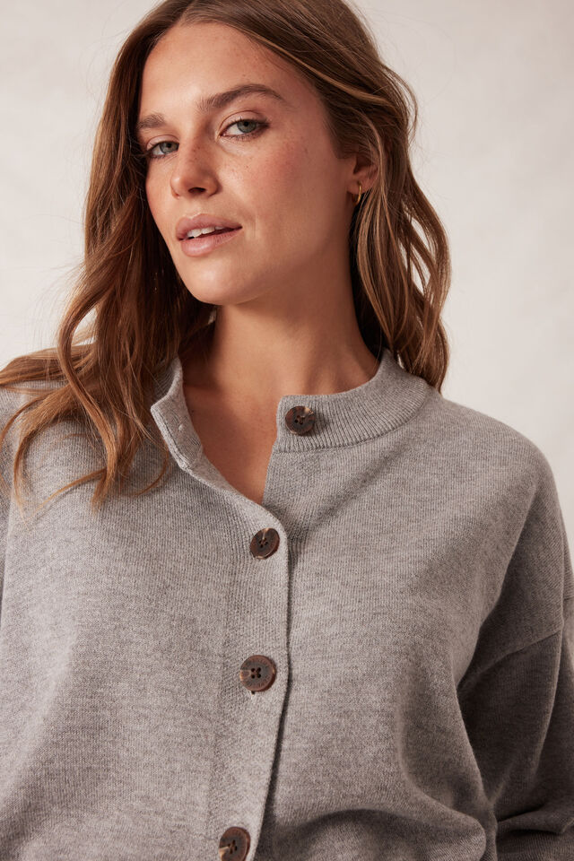 Soft Crew Cardi, GREY MARLE