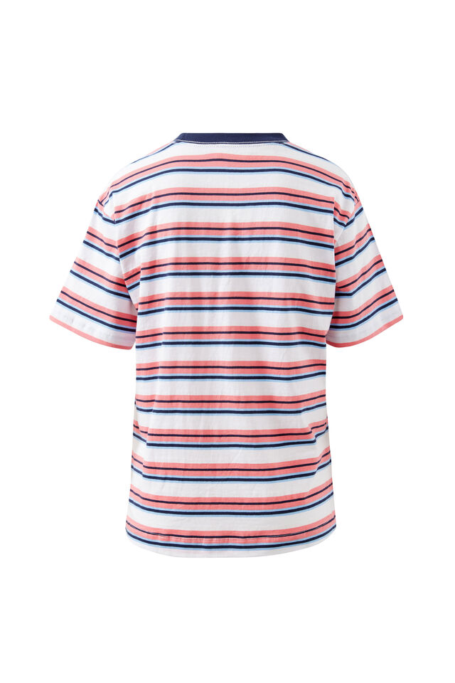 Stevie Slouchy Tee, WASHED CORAL/NEW NAVY STRIPE