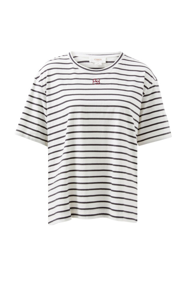 Stevie Slouchy Tee, VANILLA/PHANTOM FINE STRIPE MONOGRAM