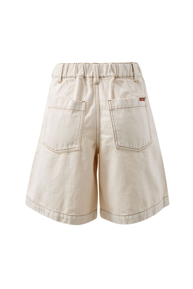 Sylvie Longline Pleat Denim Short, NATURAL ECRU