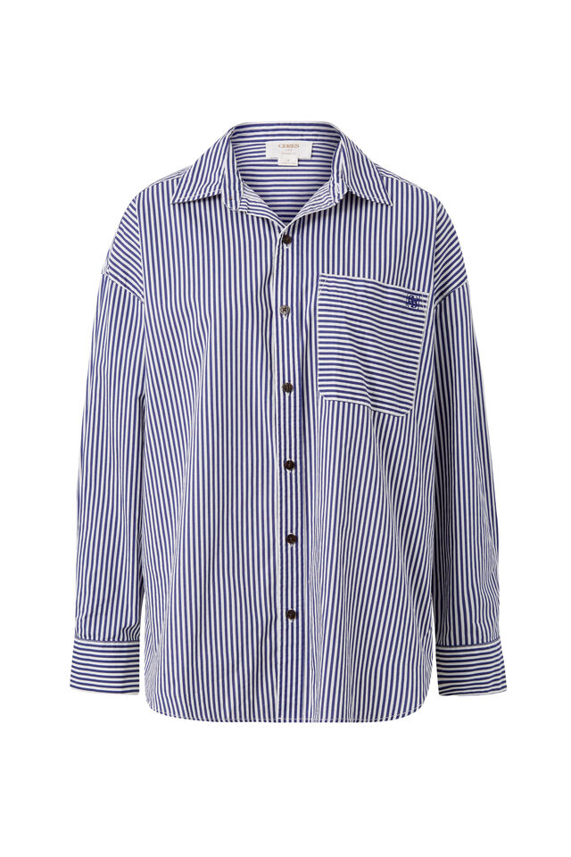 Peta Oversized Shirt, COLLEGE BLUE WHITE NARROW STRIPE