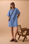 Half Placket Tunic Dress, BLUE HERRINGBONE - alternate image 1