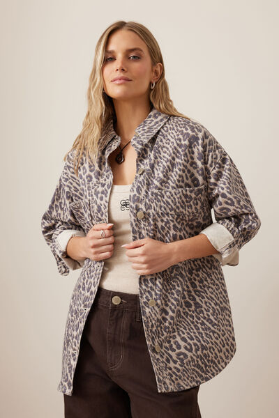Bobbi Side Pocket Denim Shacket, LEOPARD