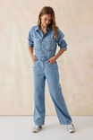 Long Sleeve Soft Denim Jumpsuit, VINTAGE BLUE - alternate image 7