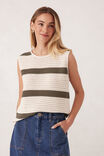 Margot Mesh Knit Tank, ECRU/SOFT OLIVE STRIPE - alternate image 4