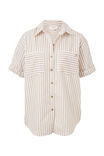 Rolled Cuff Short Sleeve Shirt, STRING WHITE STRIPE - alternate image 2