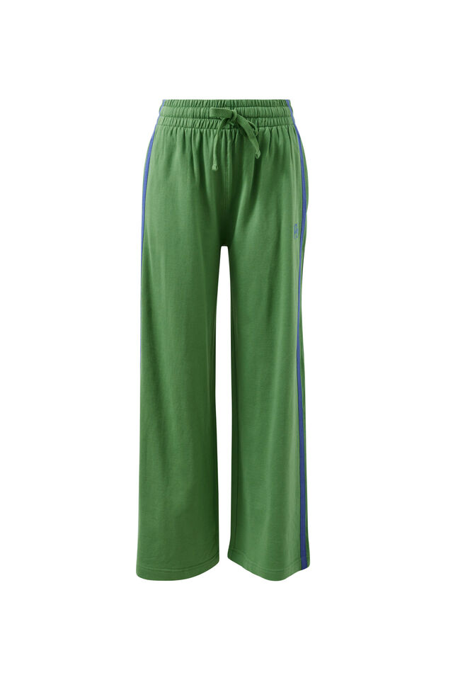 Gigi Wide Leg Terry Trackpant, PISTACHIO WASHED NAVY SIDE STRIPE