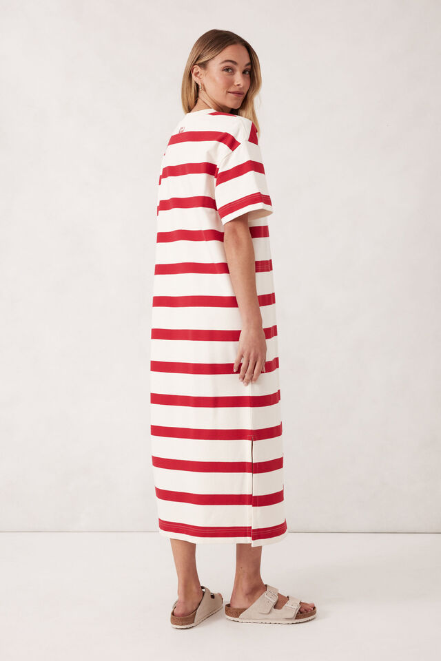 Charlotte Midi Terry Dress, WHITE RED BOLD STRIPE