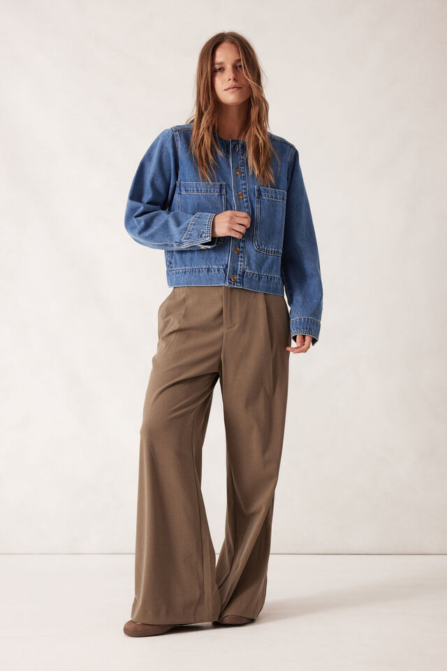 Collarless Denim Jacket, FRESH INDIGO