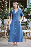Short Sleeved Panelled V-Neck  Midi Dress, FRESH INDIGO - alternate image 1