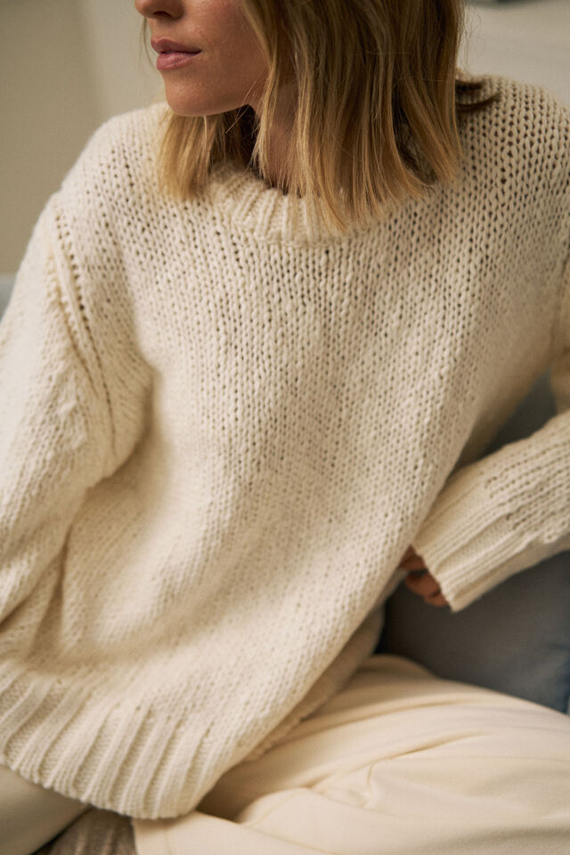 Sage Chunky Knit Crew, MARSHMALLOW