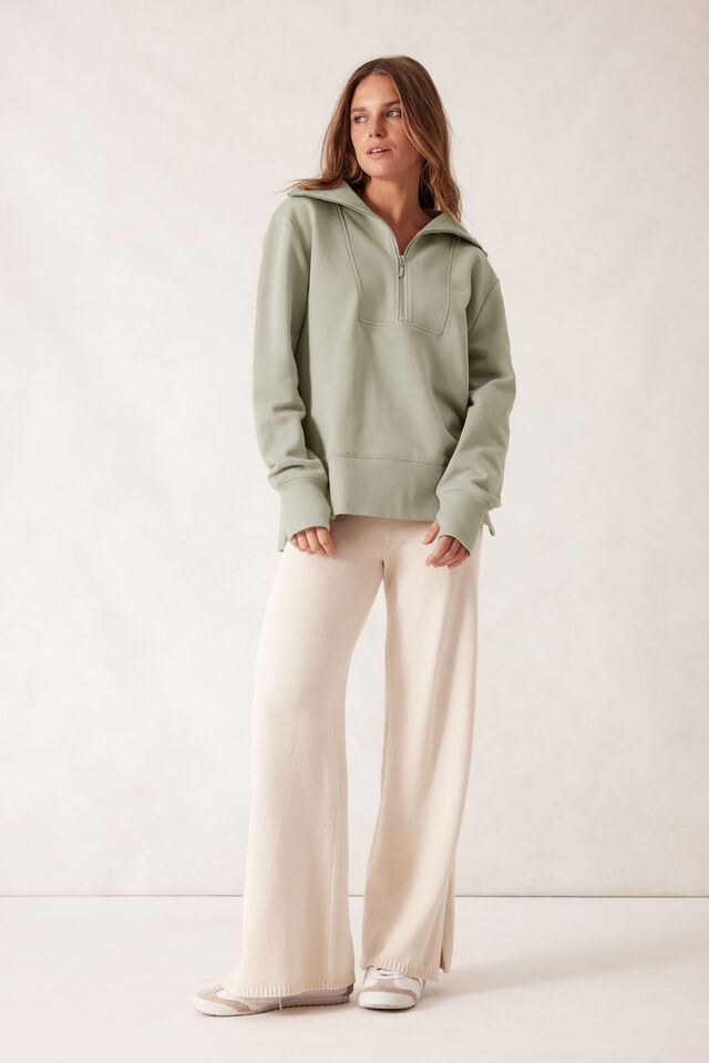 Isabella Half Zip Sweat, MATCHA
