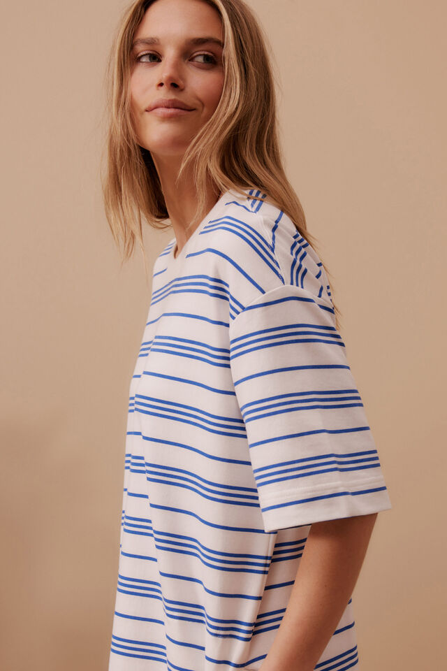 Cleo Mini Terry Dress, WHITE AZURE BLUE STRIPE