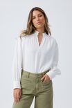 Lace Detail Henley Shirt, WHITE - alternate image 4