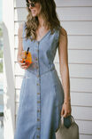 V-Neck Flared Midi Dress, WORN BLUE - alternate image 3
