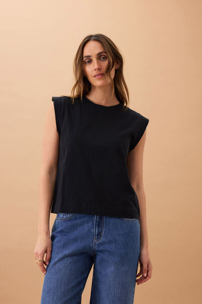 Extended Shoulder Tee, BLACK