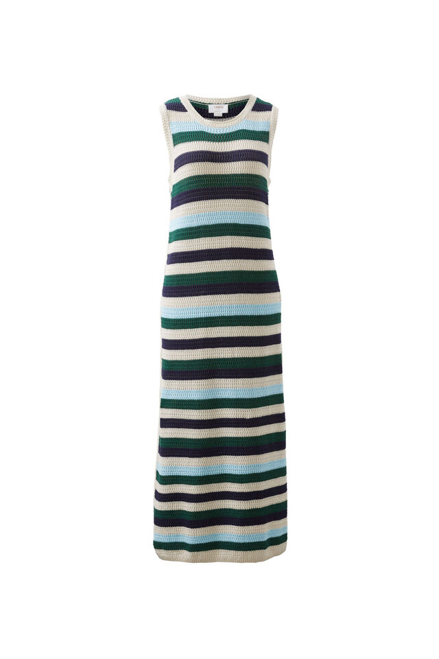 Textured Multi Stripe Knit Midi Dress, AQUA PINE NAVY STRIPE