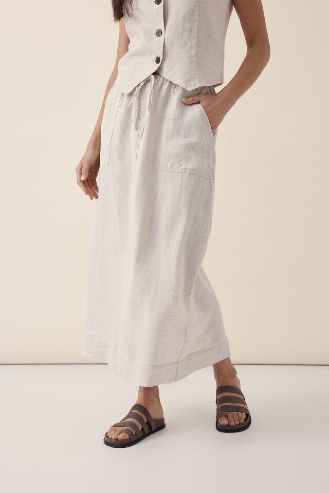 Patch Pocket Midi Skirt, NATURAL LINEN