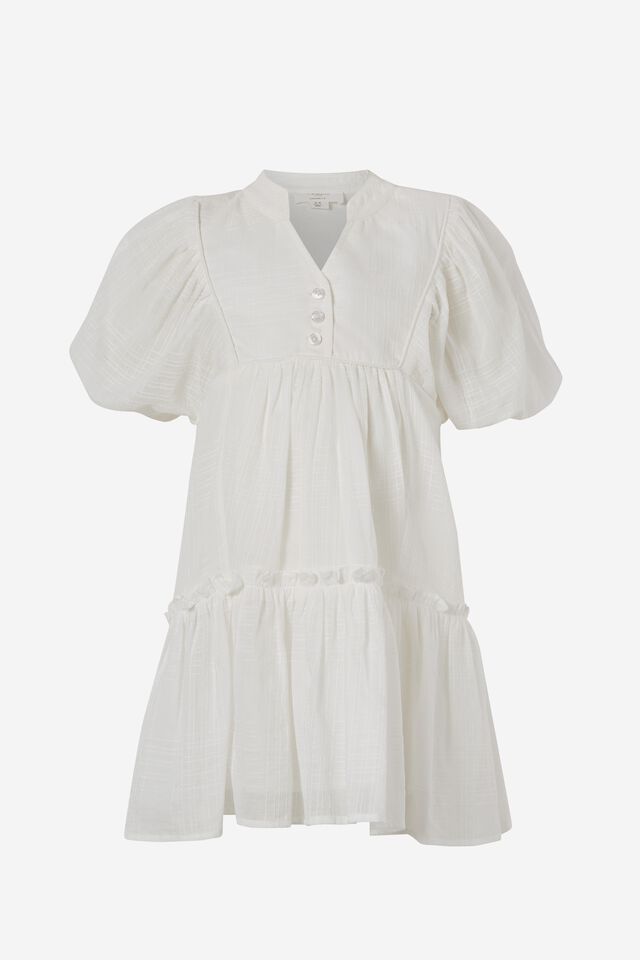 Mini Me Smock Dress In Organic Cotton Voile, WHITE