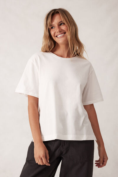 Stevie Slouchy Split Hem Tee, VANILLA