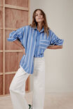 Oversized Poplin Shirt, CLASSIC BLUE TRIPLE STRIPE ORGANIC COTTON - alternate image 3