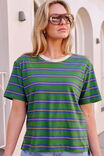 Stevie Slouchy Tee, BASIL/BLUE STRIPE - example image 6