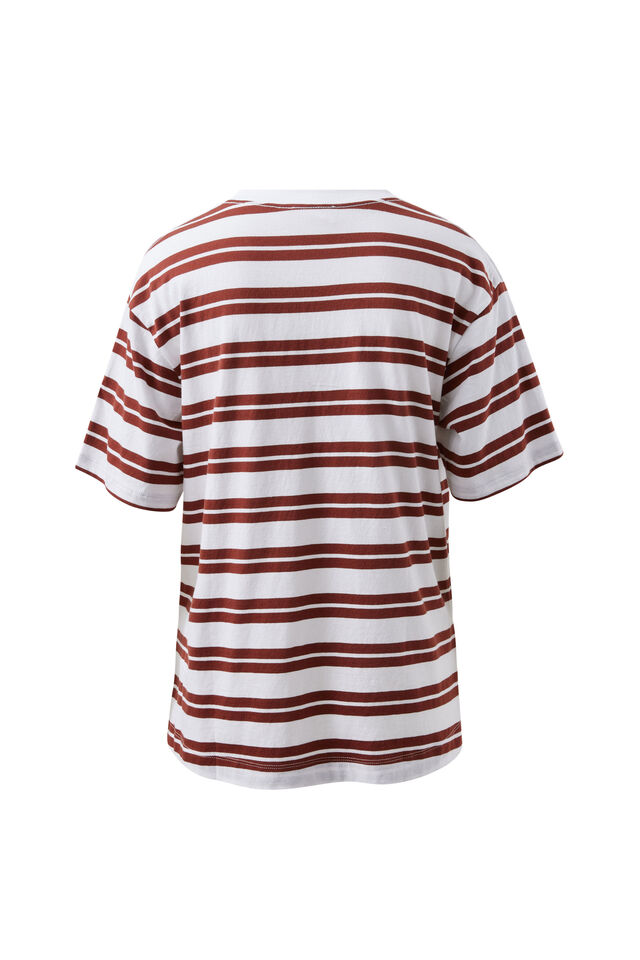 Stevie Slouchy Tee, WHITE/BURNT TOFFEE STRIPE