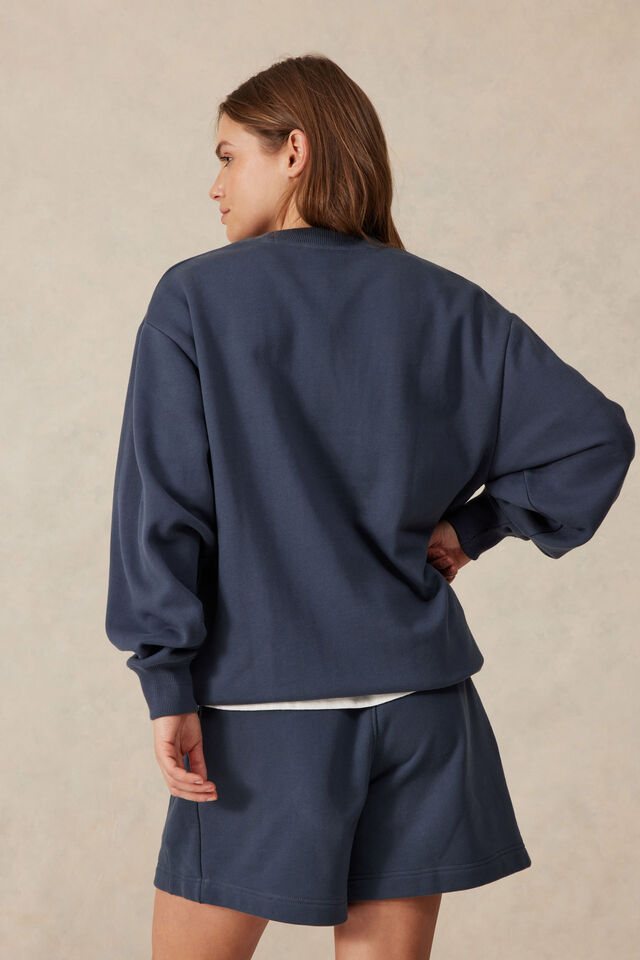 Isla Oversized Slouchy Crew, SMOKE BLUE HERITAGE LOGO