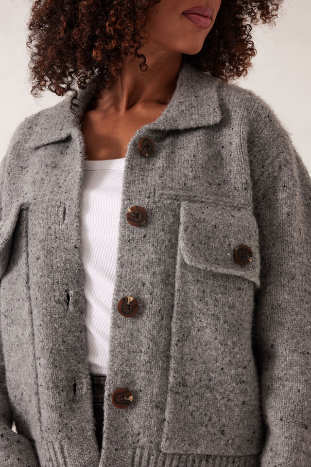 Knit Bomber Cardi, MID GREY NEP