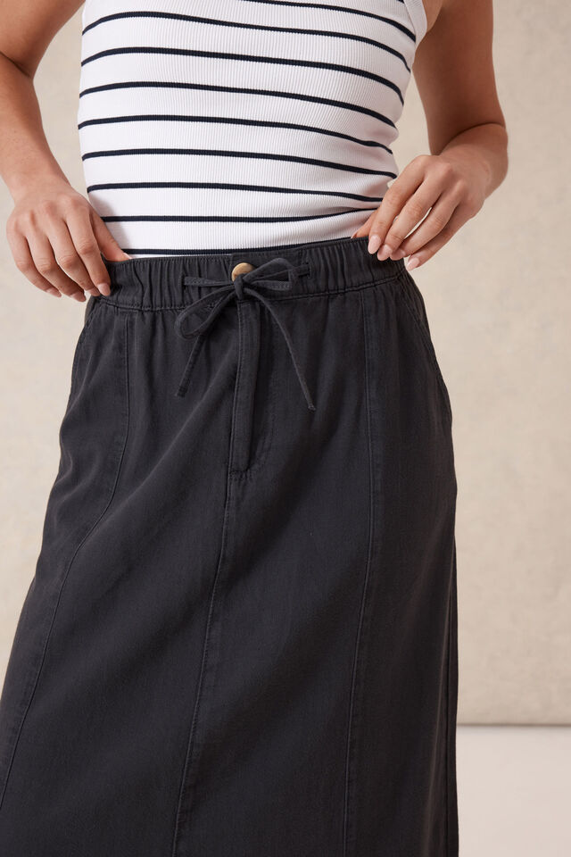 Panelled Maxi Skirt, WASHED BLACK