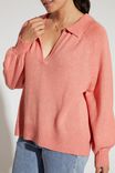 Soft Knit Collared Sweater In Recycled Blend, WINTER CORAL MARLE - alternate image 2