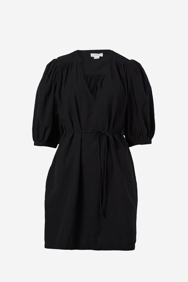 Tunic Dress In Cotton Linen Blend Eh, BLACK