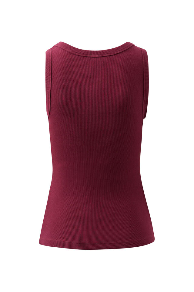 Zoe Contour Rib Scoop Tank, POMEGRANATE/MONOGRAM EMBROIDERY