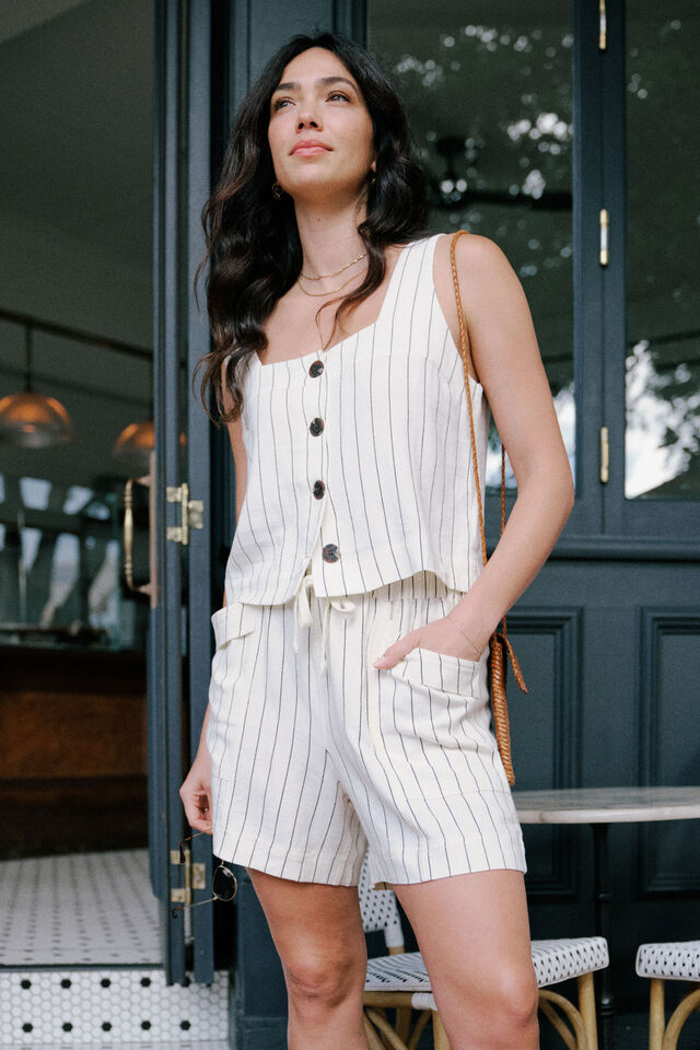 Panelled Pull On Short, PINSTRIPE