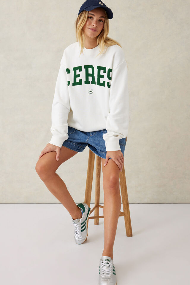 Isla Oversized Slouchy Crew, WARM WHITE LOGO