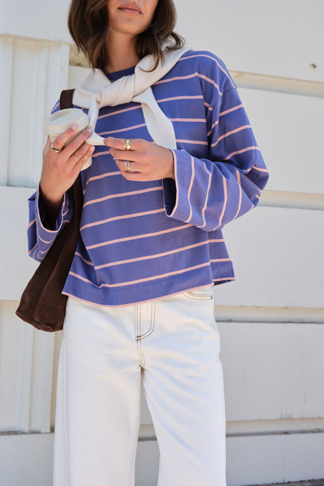 Beau Long Sleeve Slouchy Tee, WASHED NAVY/PINK CLAY