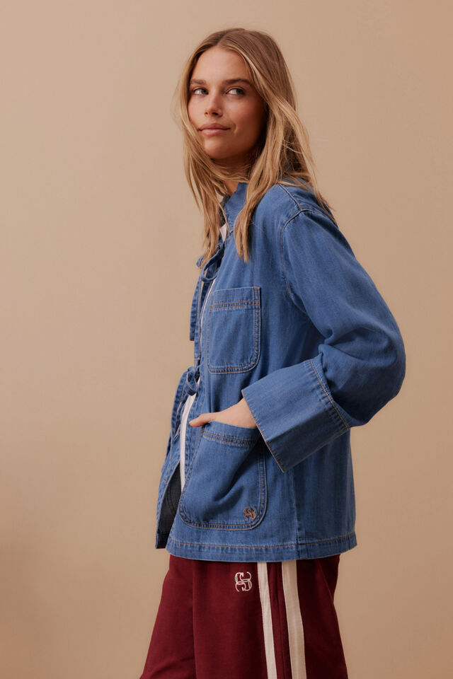 Tie Denim Jacket, FRESH INDIGO