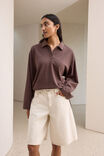 Elke Collared Tie Top, BRUNETTE - example image 1