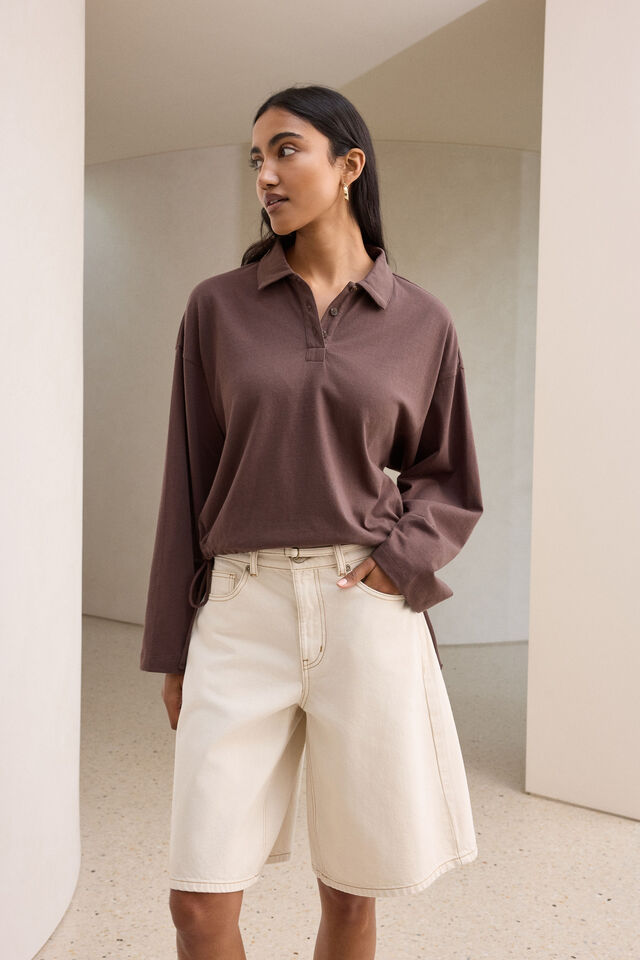 Elke Collared Tie Top, BRUNETTE