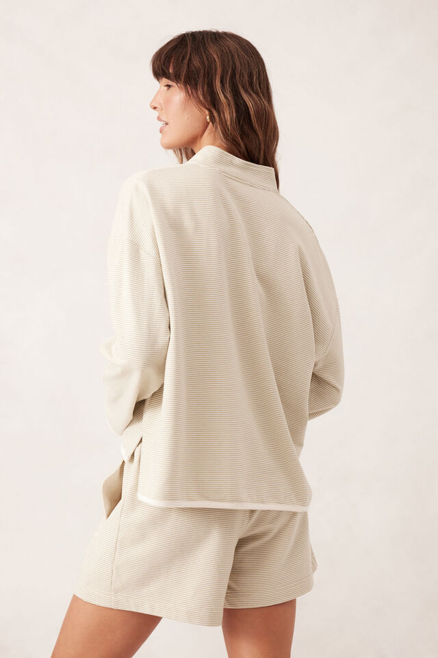 Boxy Zip Sweat, MATCHA FINE STRIPE