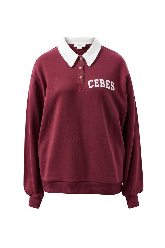 Wren Rugby Sweat, WASHED BURGUNDY WHITE HERITAGE LOGO