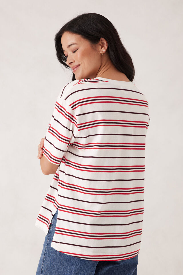 Stevie Slouchy Tee, BERRY RED STRIPE