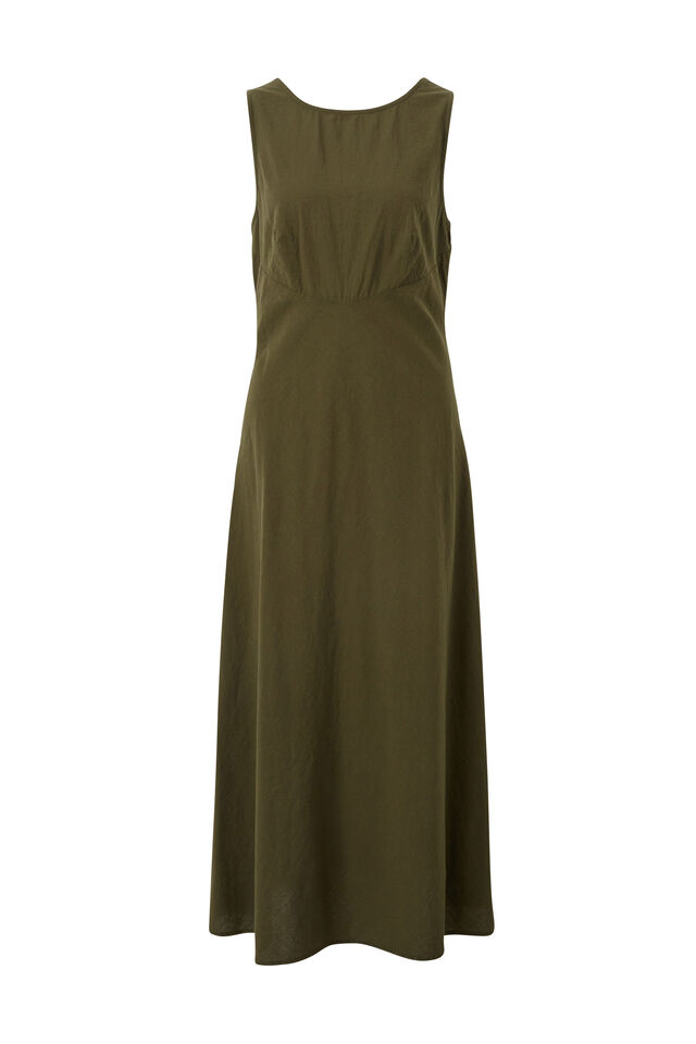 Bias Textured Cotton Midi Dress, DEEP OLIVE