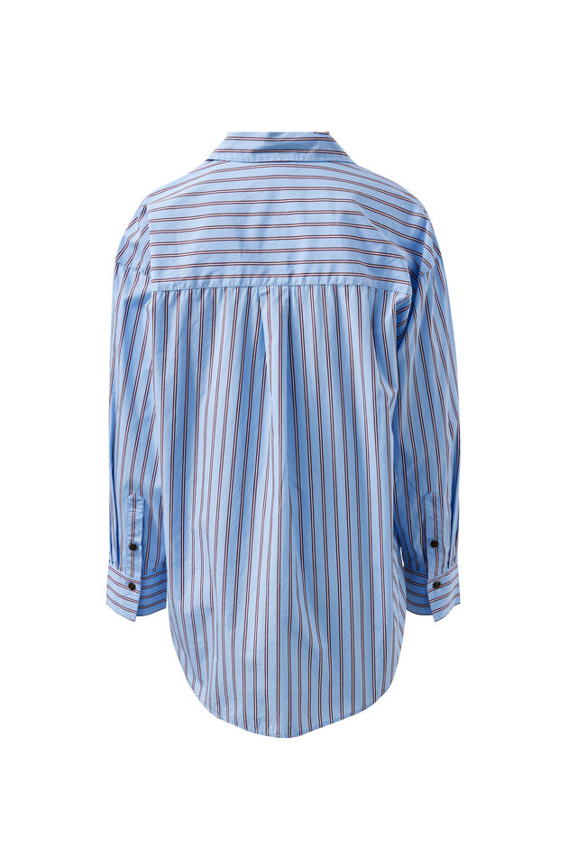 Peta Oversized Shirt, SKY BLUE BURGUNDY STRIPE