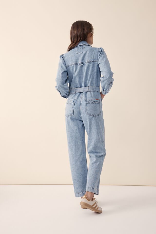 Puff Sleeve Jumpsuit, VINTAGE BLUE DENIM