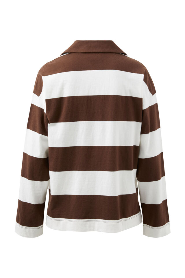 Shelby Slouchy Rugby Top, WARM ECRU CHOC STRIPE