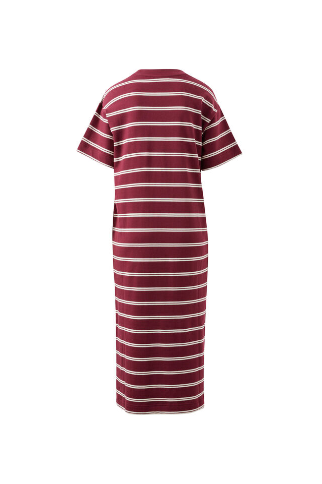 Charlotte Midi Terry Dress, BURGUNDY MILK STRIPE