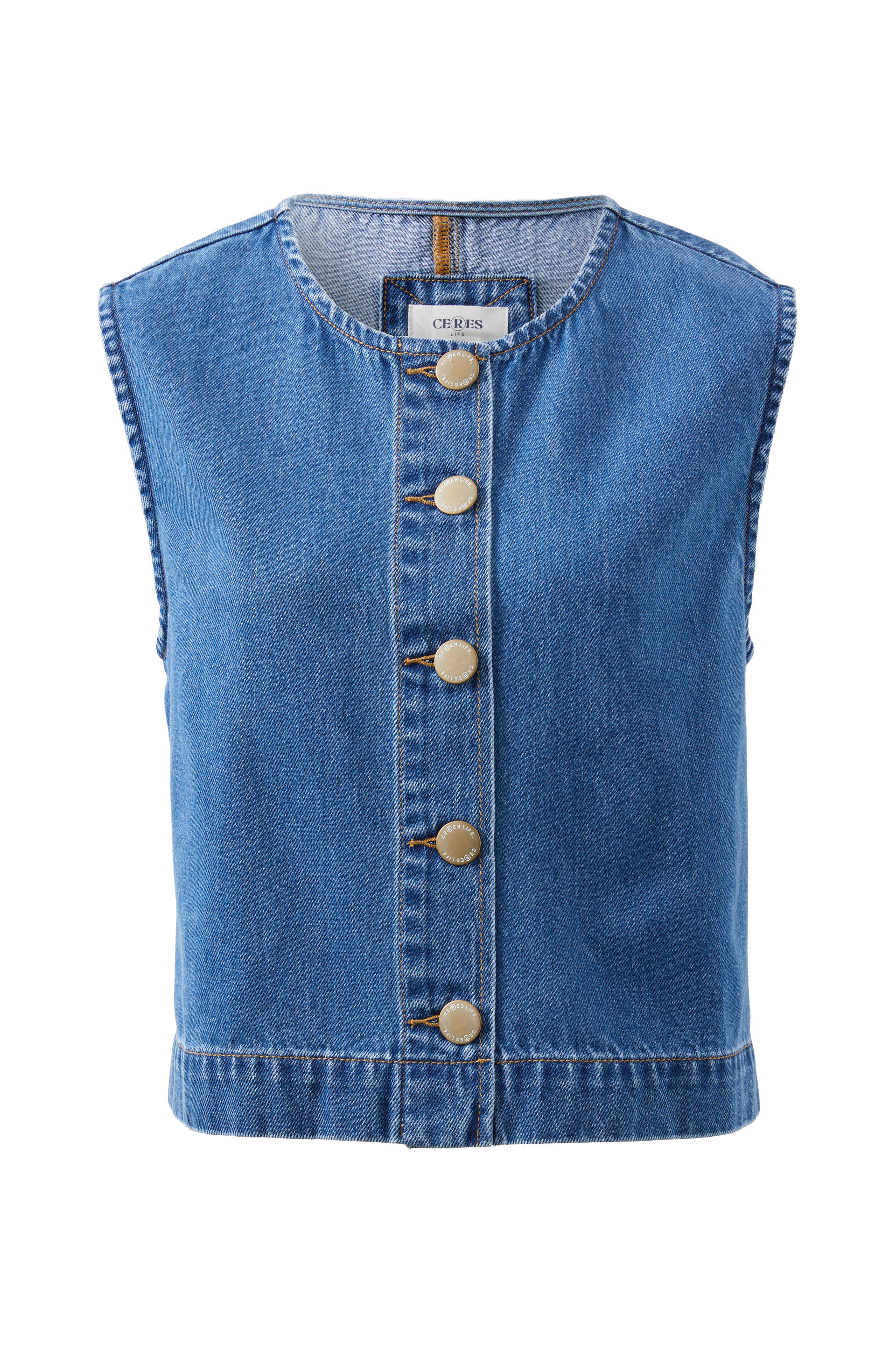 Collarless Denim Vest